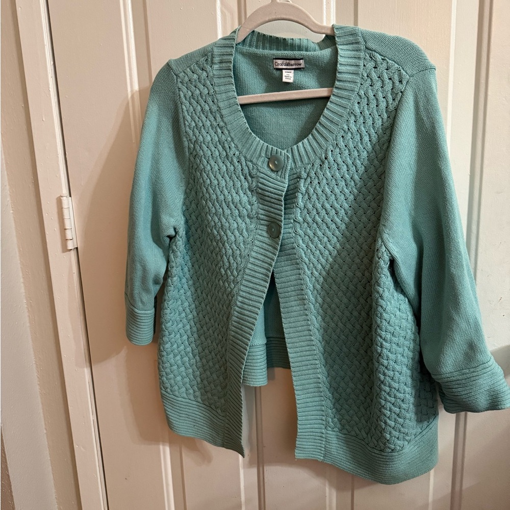 Croft & Barrow Green Cardigan Sweater Textured Knit